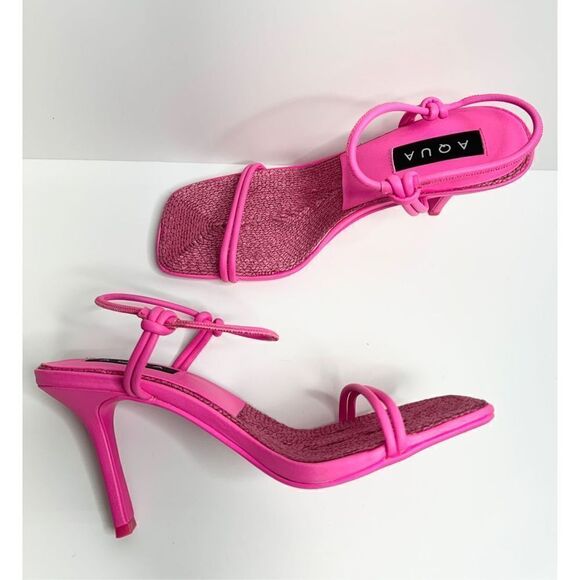 AQUA Sandals Womens Size 9 Square Toe Pink Raffia Detail Slip On Heel NEW - Picture 7 of 12